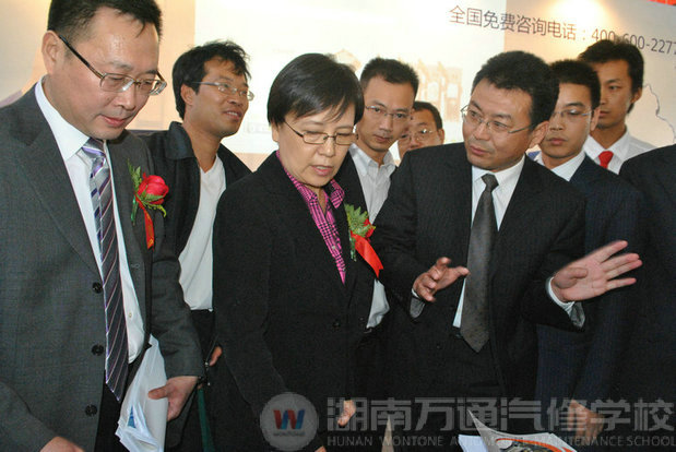 萬(wàn)通負(fù)責(zé)人正在為教育部副部長(zhǎng)魯昕（前排左二）介紹集團(tuán)發(fā)展規(guī)劃