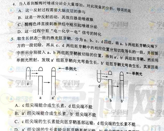 2012年湖南高考理科綜合答案