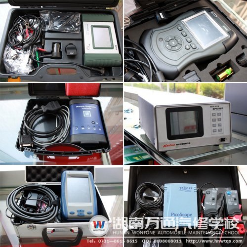 湖南萬通引入的廢氣分析儀、美國通用公司專用解碼器、汽車專用示波器等先進實訓設備